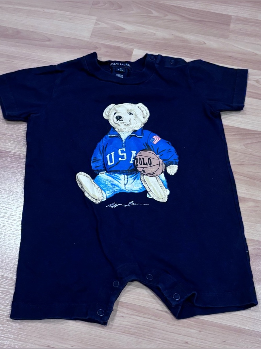 Ralph Lauren Vintage Navy Baby‎ Romper with Polo Bear Graphic